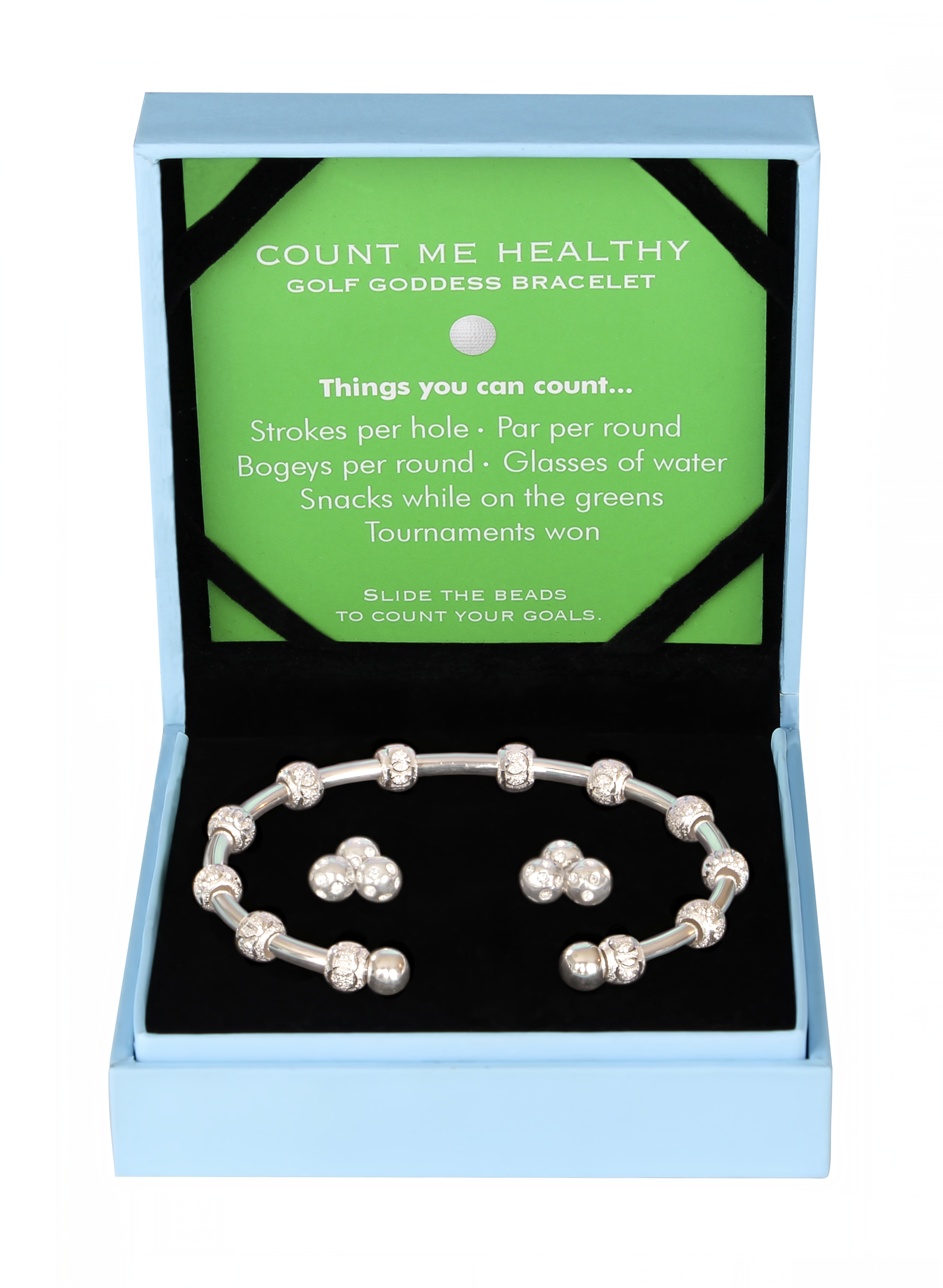 Golf Goddess Gift Set - Silver Stroke Counter Bracelet and Silver Crystal Cluster Stud Earrings
