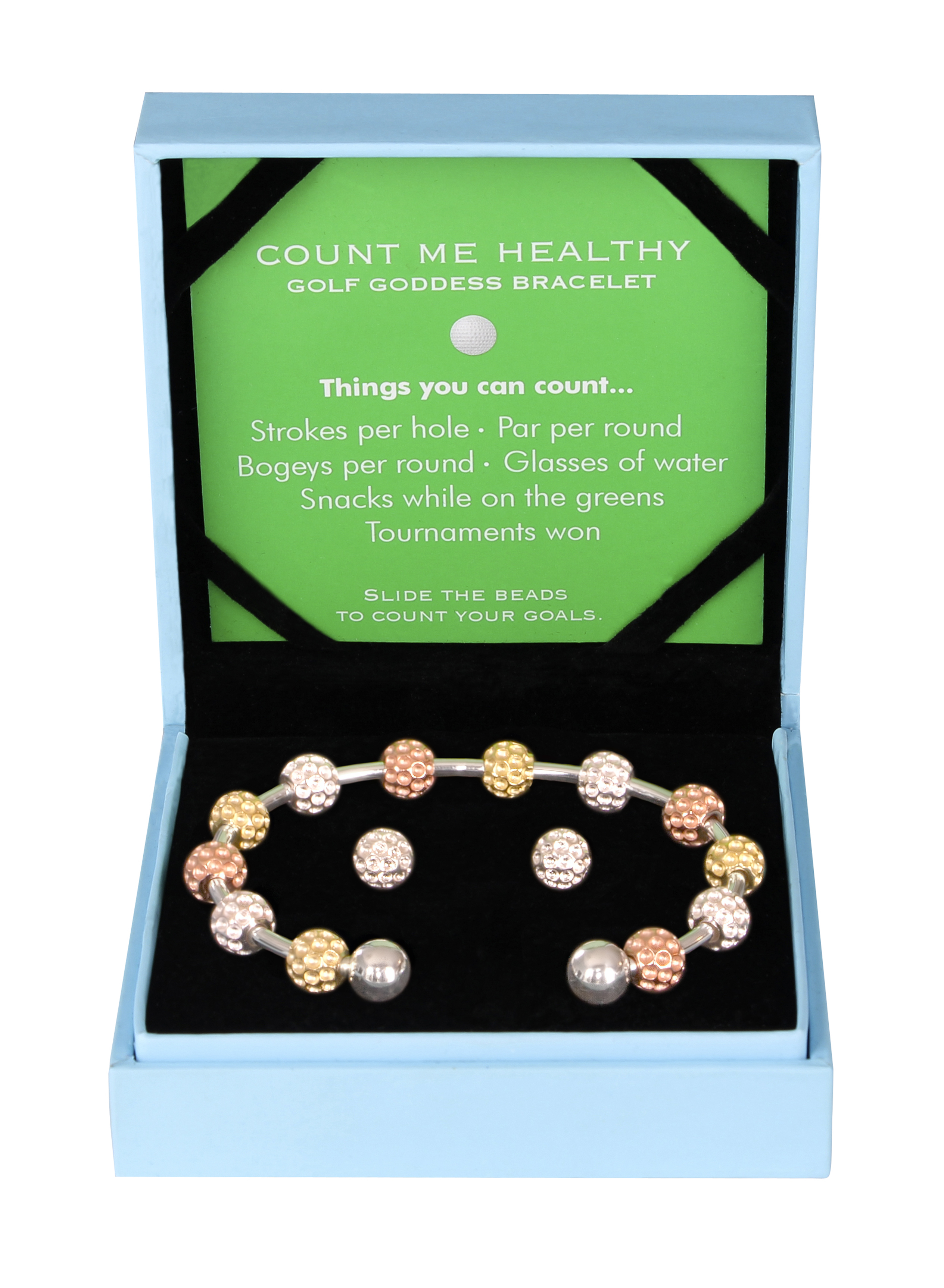 Golf Goddess Gift Set - Tricolor Golf Ball Bead Stroke Counter Bracelet and Silver Golf Ball Earrings