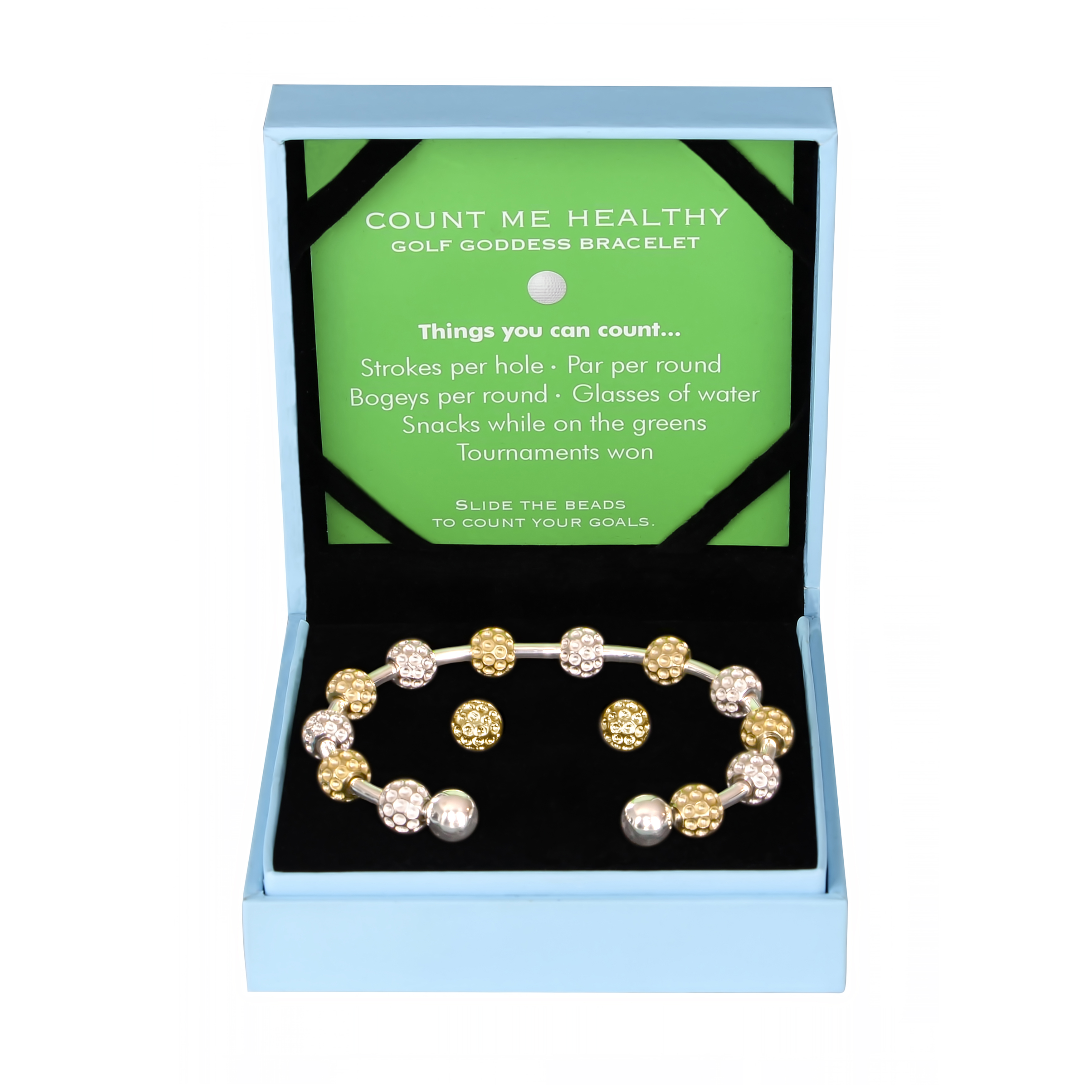 Golf Goddess Gift Set - Two-Tone Golf Ball Bead Bracelet and Gold Golf Ball Earrings